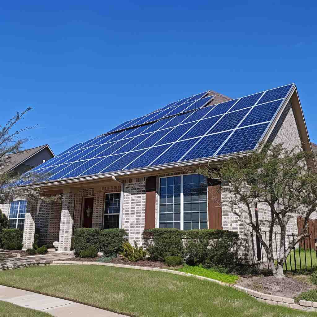a large solar install situated on the side of an upper middle class house in Houston Texas